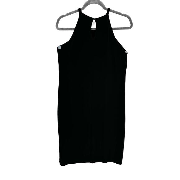 Bar III Faux Wrap Shift Dress Black Halter Neckline Midi Cocktail Going Out M - Picture 2 of 9